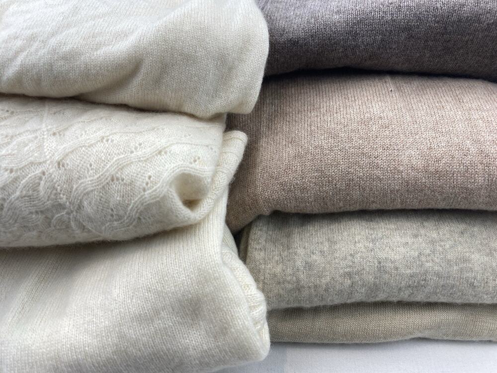 Lot of 100% Cashmere Fabric Cutter Craft Upcycle Flaw Ivory Beige Brown 2lb 8oz